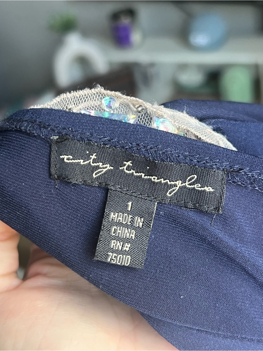 Y2K Navy Rhinestone Ruched Mini Dress - Picture 6 of 6